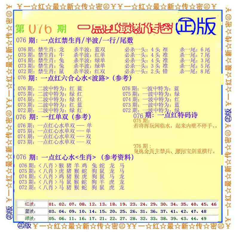 六合彩076期一点红最新传密