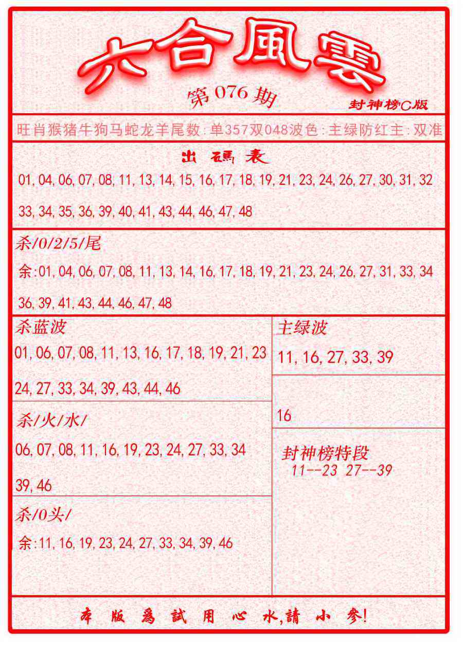 六合彩076期六合风云B面