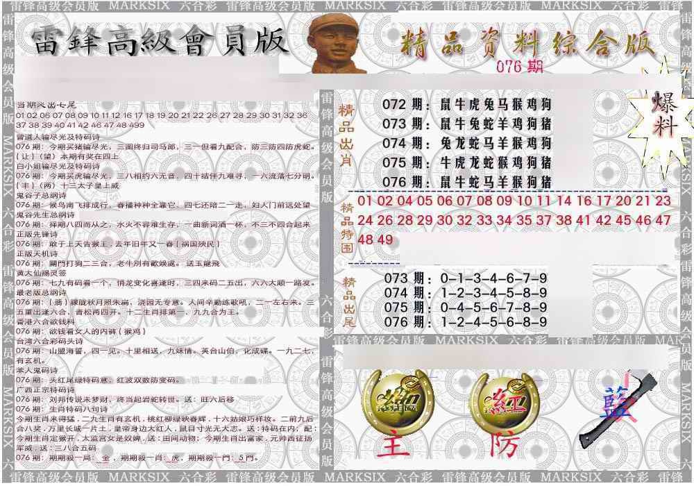 六合彩076期雷锋资料综合版