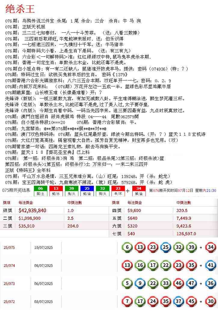 六合彩076期蓝天报B