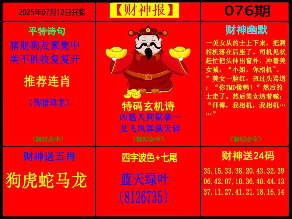 六合彩076期财神报