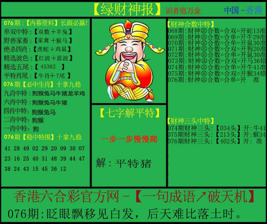 六合彩076期绿财神