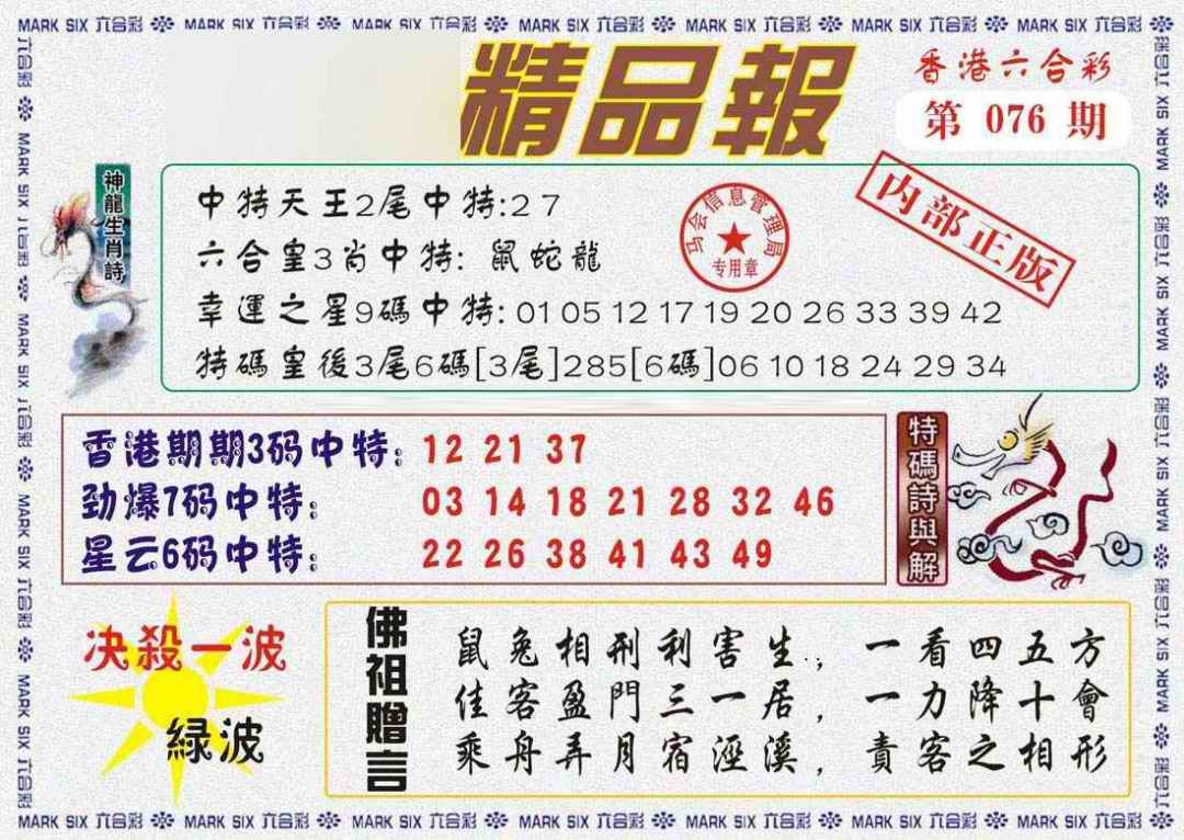 六合彩076期马经精品报