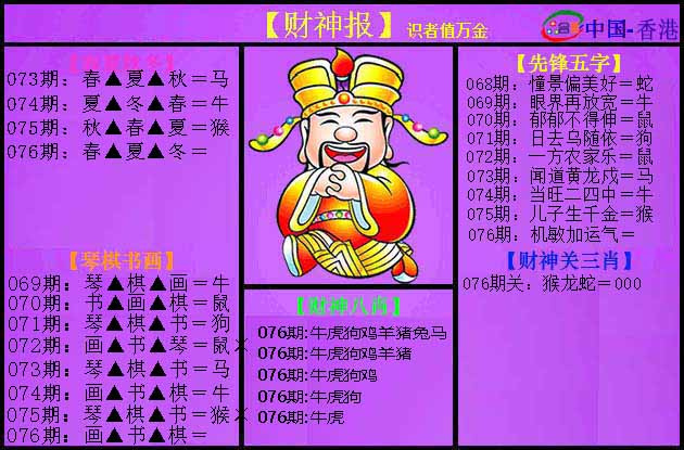 六合彩076期紫财神