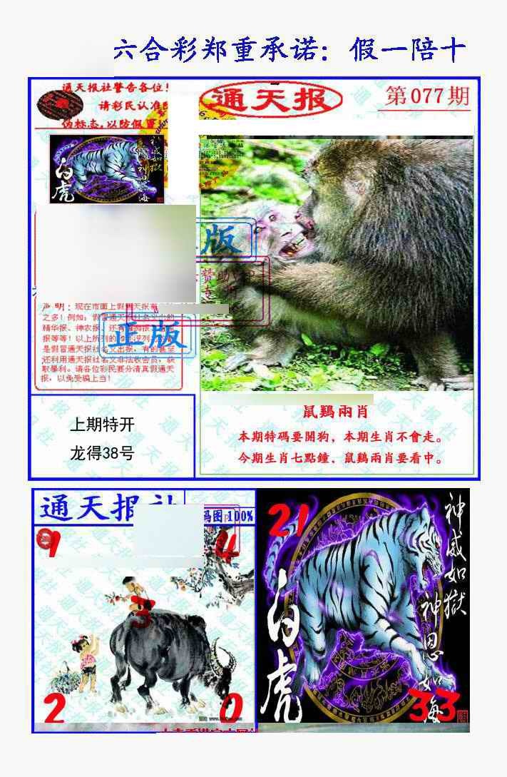 六合彩077期假一陪十通天报