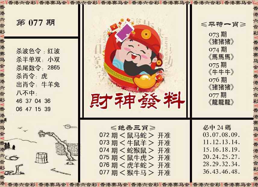 六合彩077期财神发料