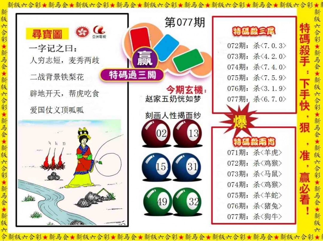 六合彩077期特码过三关