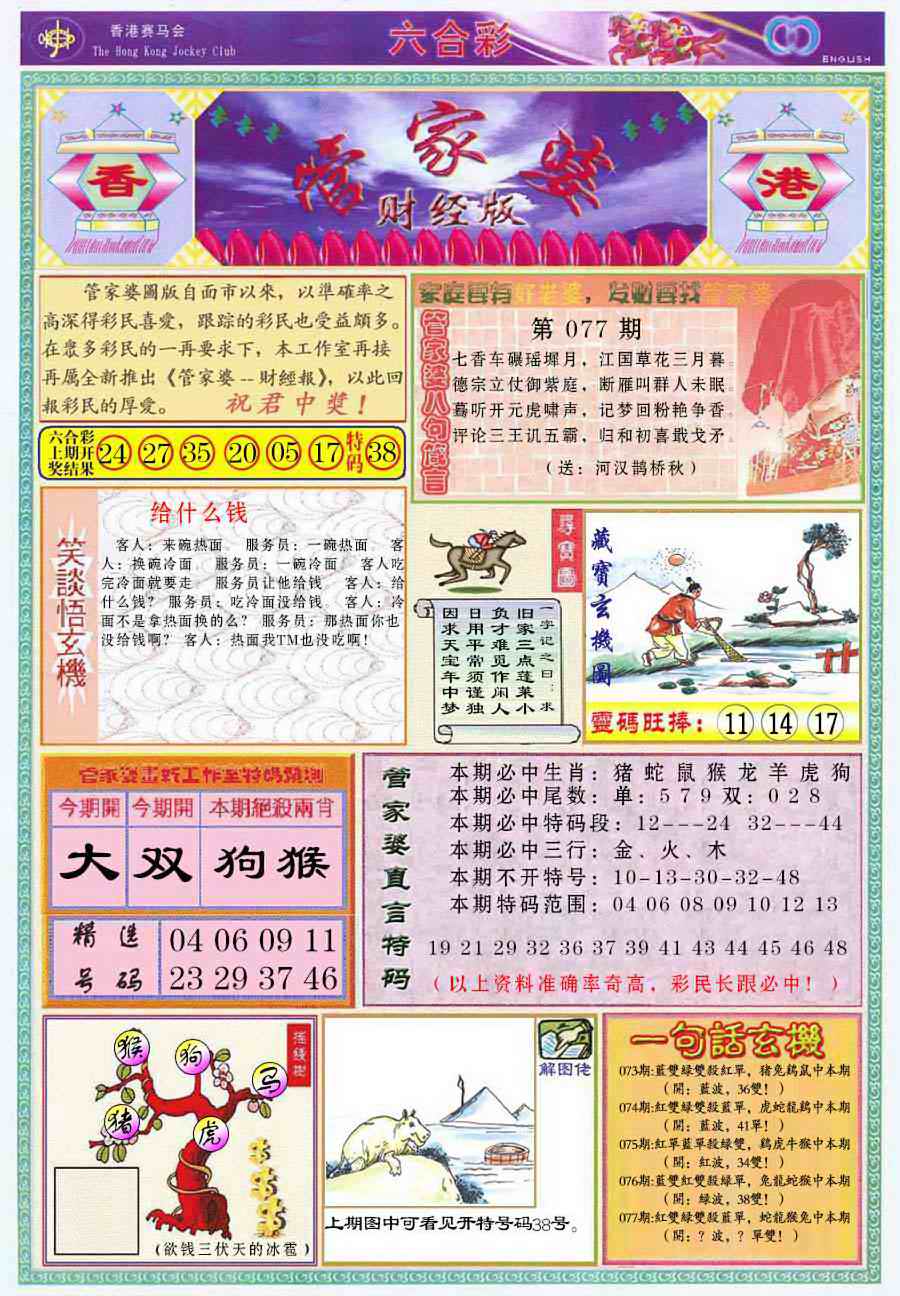 六合彩077期管家婆财经版
