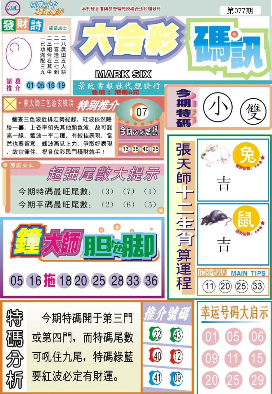 六合彩077期六合码讯