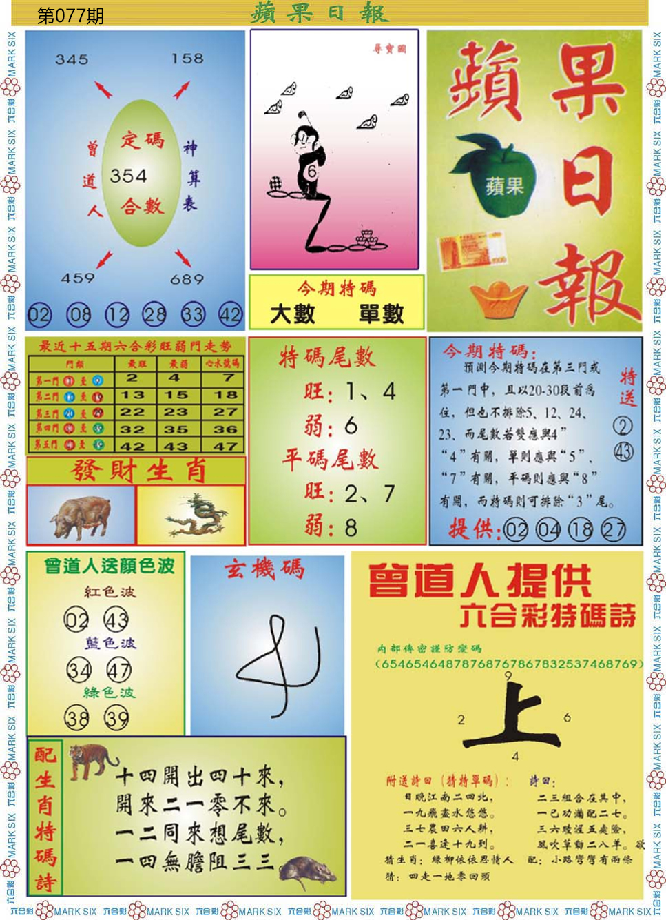 六合彩077期青苹果日报