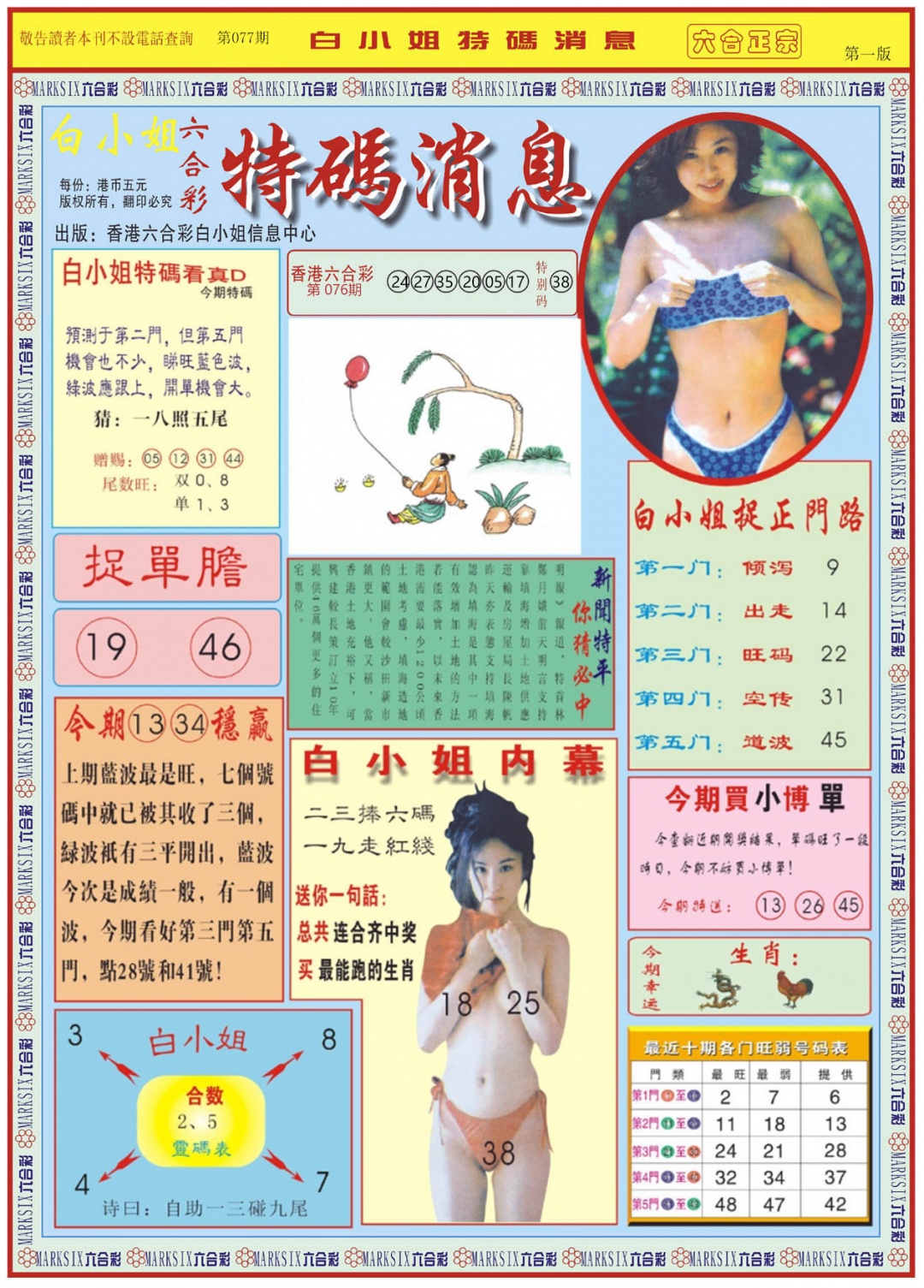 六合彩077期白小姐特码消息A