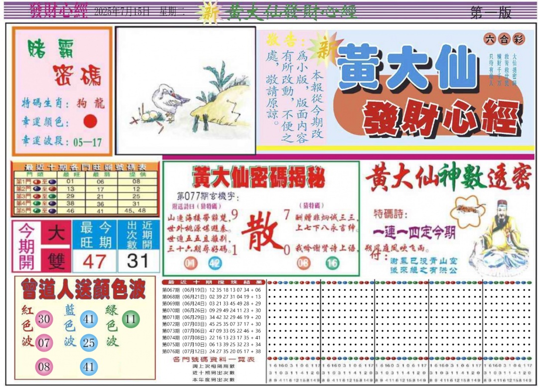 六合彩077期发财心经A