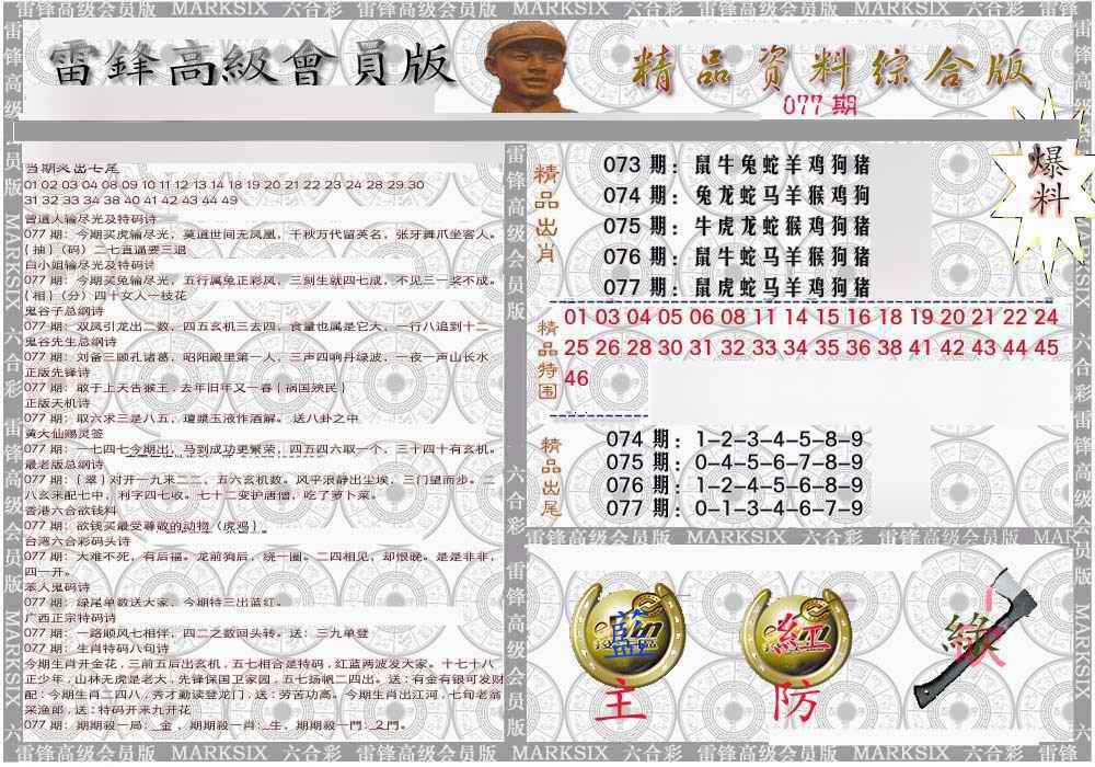 六合彩077期雷锋资料综合版