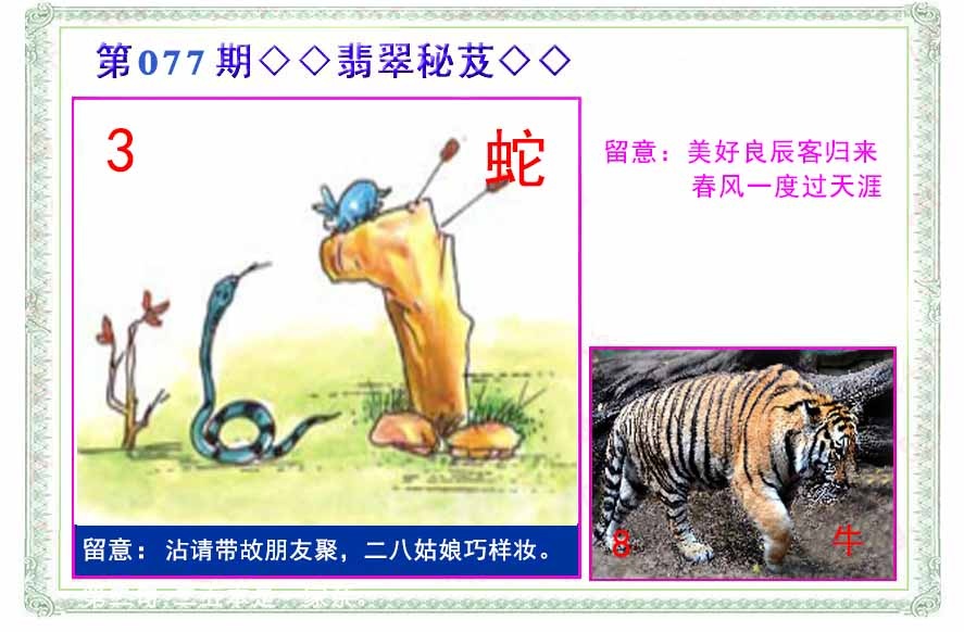 六合彩077期翡翠报