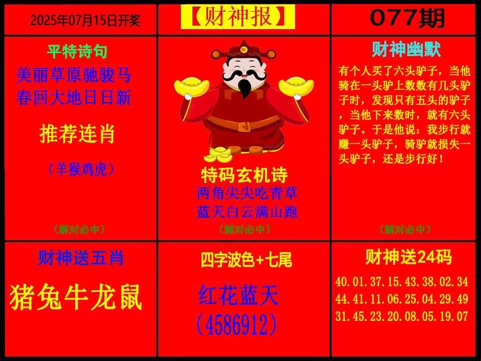 六合彩077期财神报