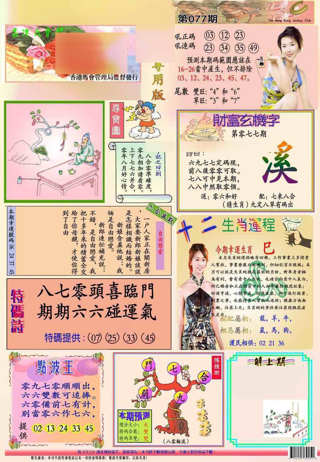 六合彩077期马经专用版(新图推荐)