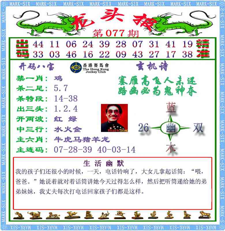 六合彩077期马经龙头报（荐）