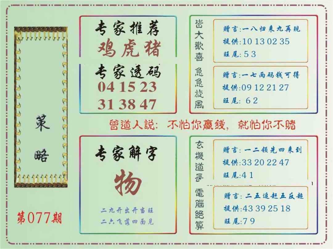 六合彩077期马经策略