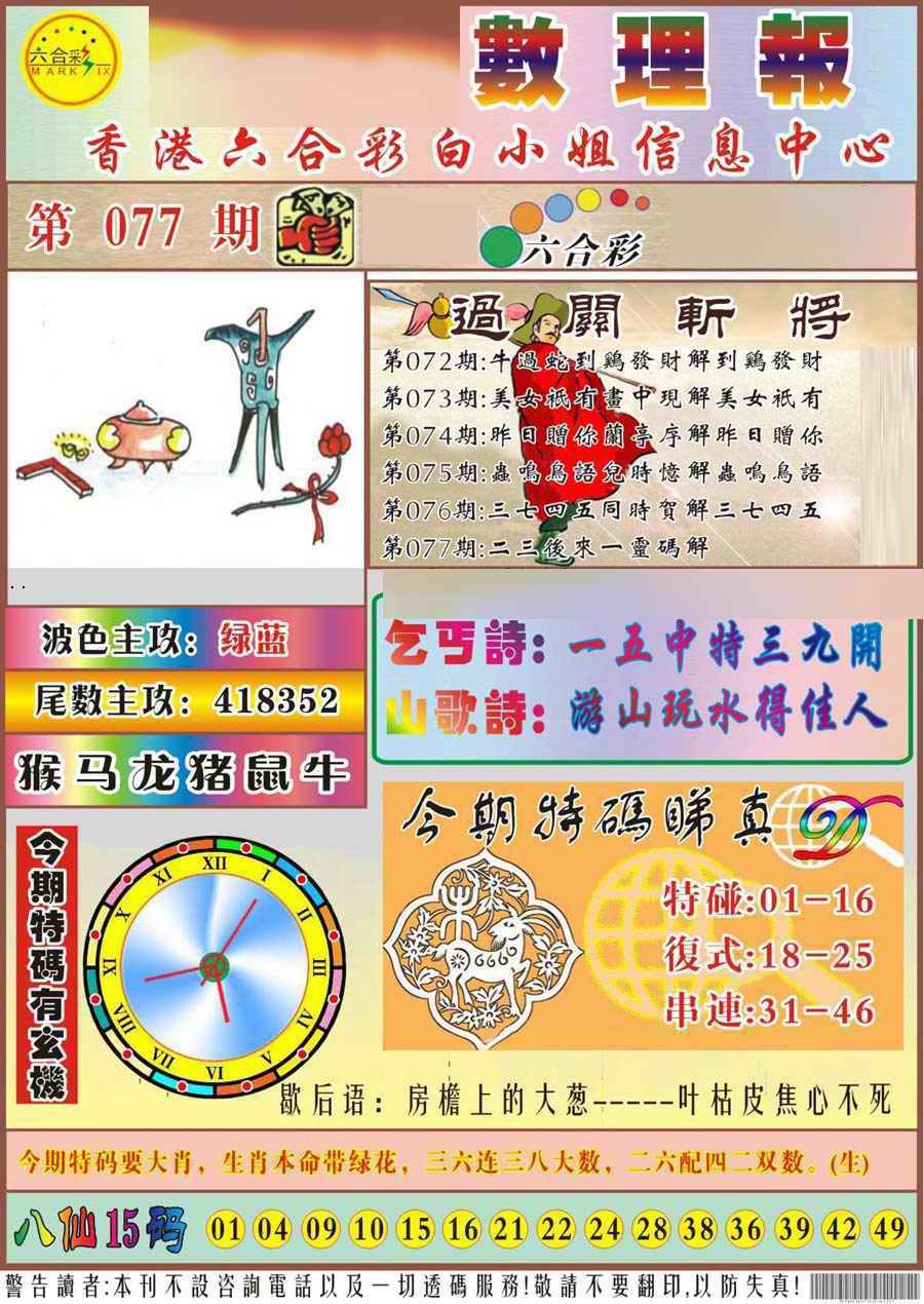 六合彩077期马经数理报