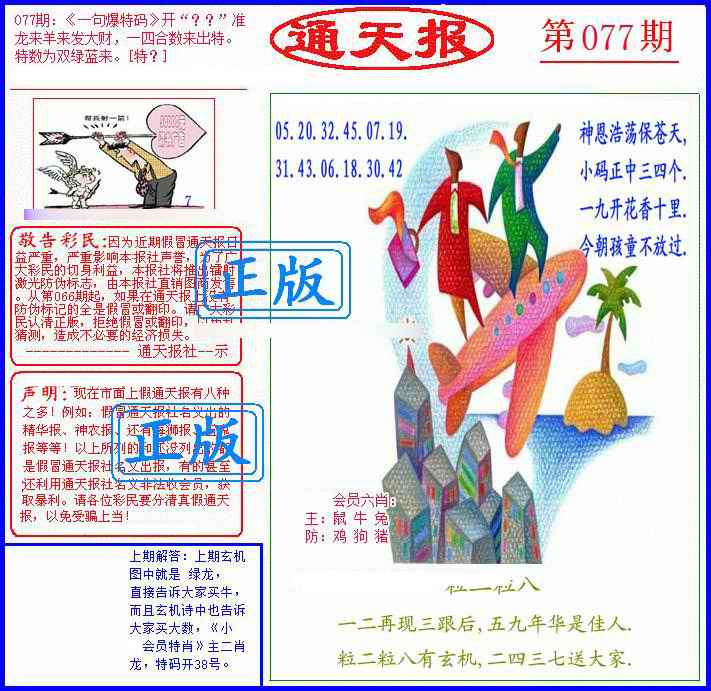 六合彩077期另通天报