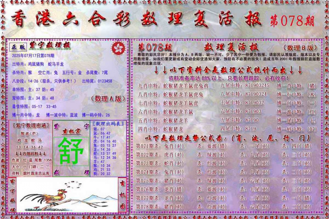 六合彩078期数理复活报