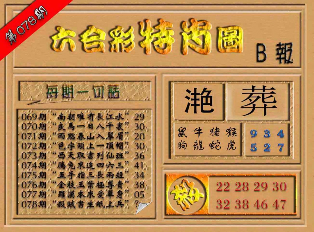 六合彩078期六合彩特肖图（B报）