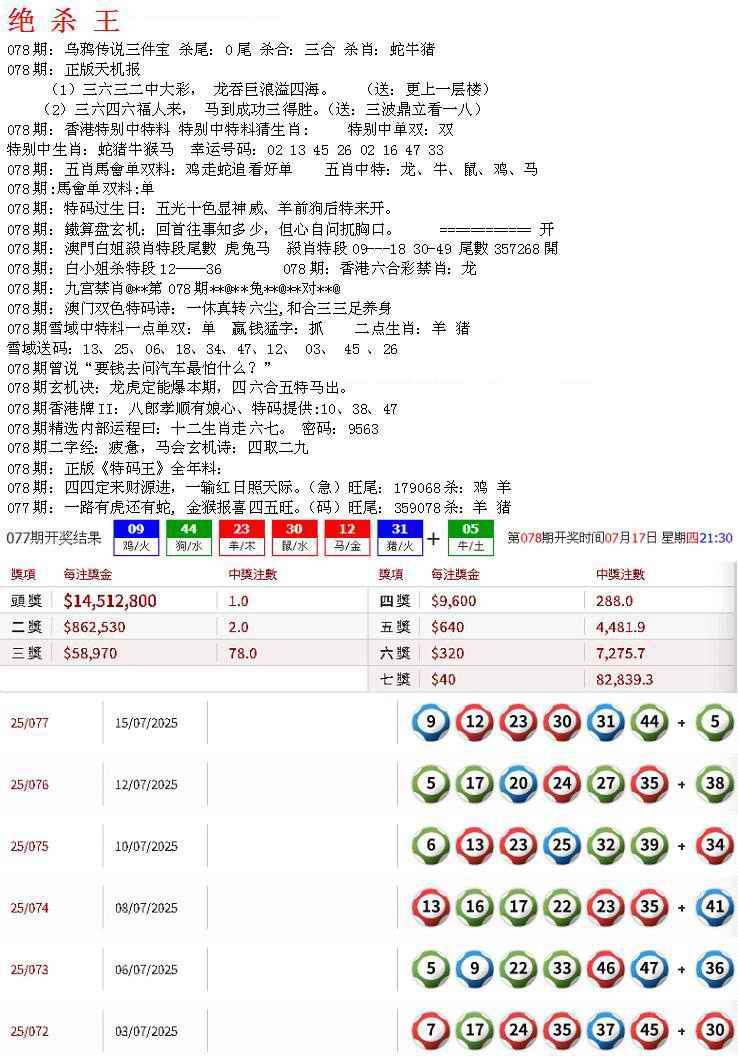 六合彩078期蓝天报B