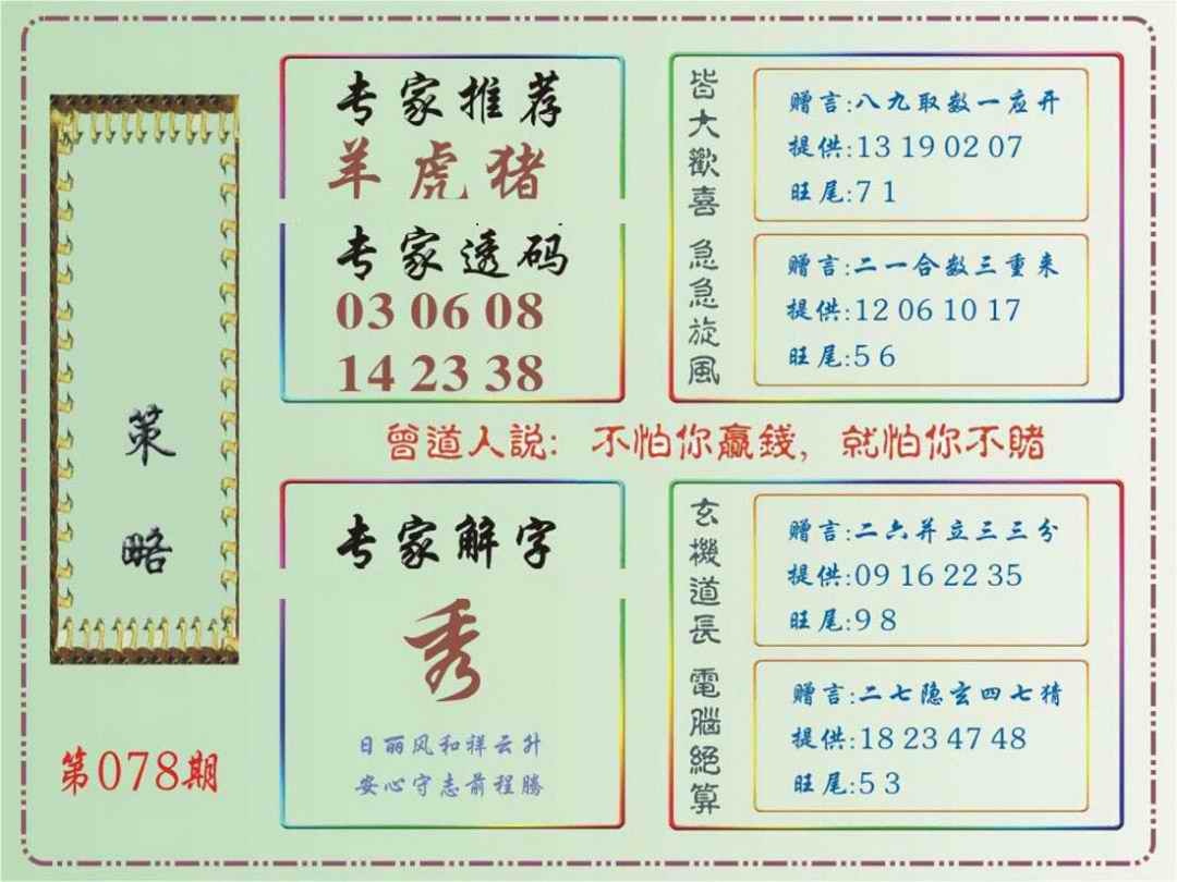 六合彩078期马经策略