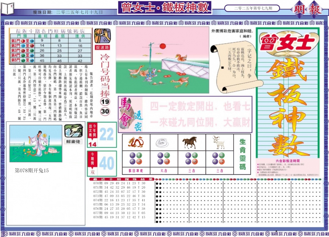 六合彩079期曾女士铁板神数A