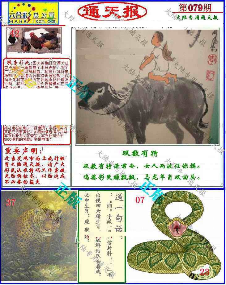 六合彩079期大陆通天报