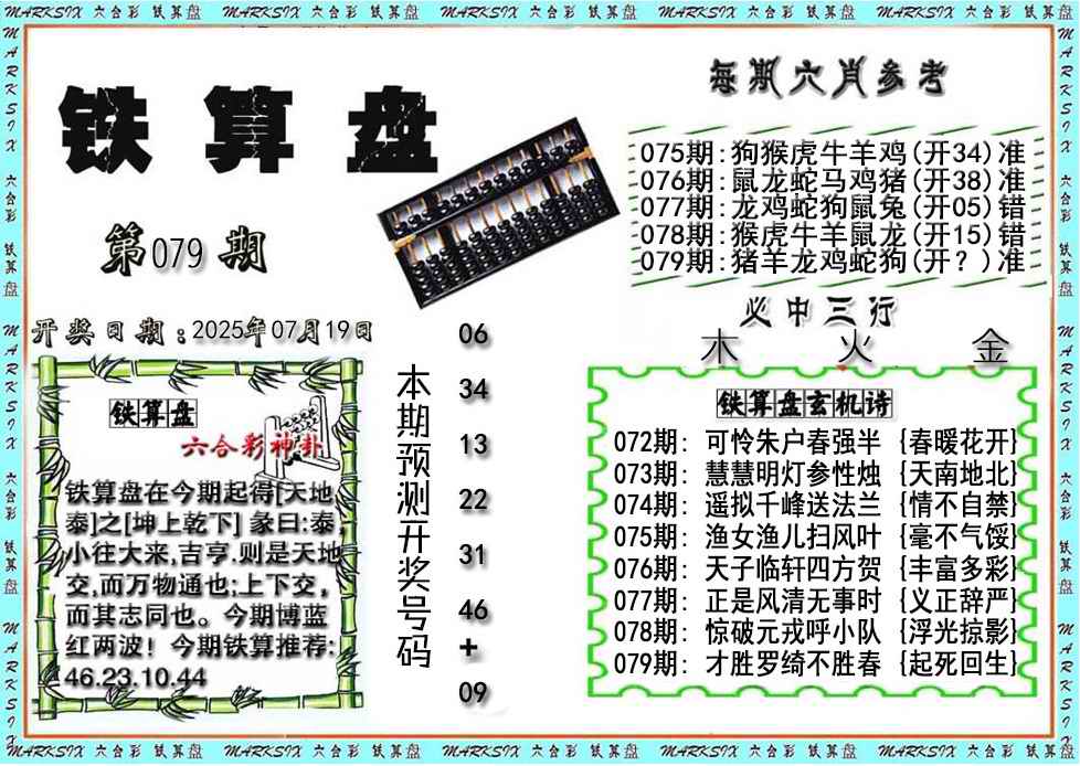 六合彩079期铁算盘