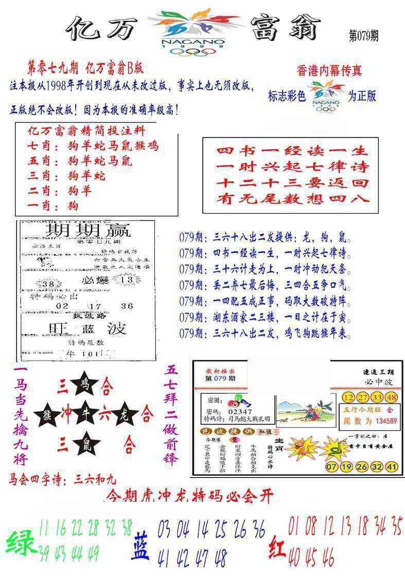 六合彩079期亿万富翁B