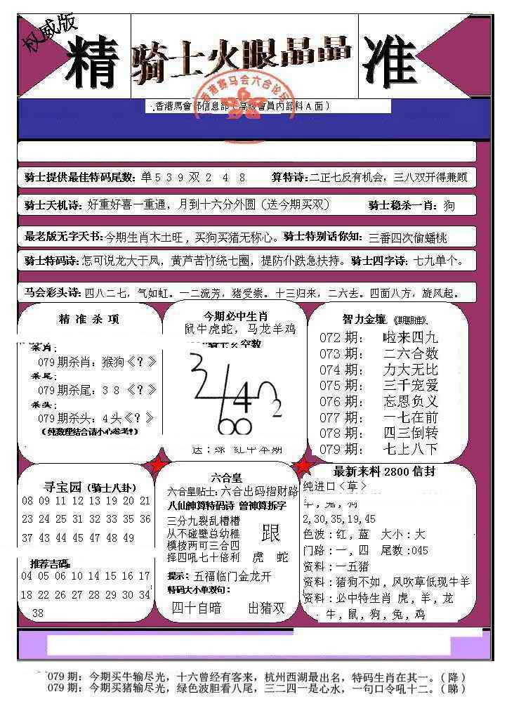 六合彩079期骑士火眼晶晶（正）