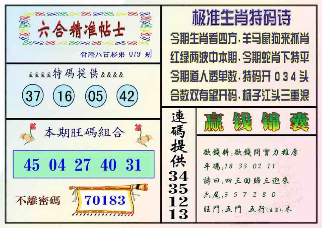 六合彩079期精准贴士