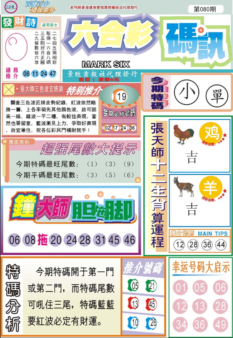 六合彩080期六合码讯