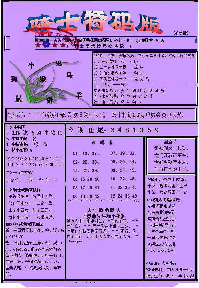 六合彩080期另骑士特码版