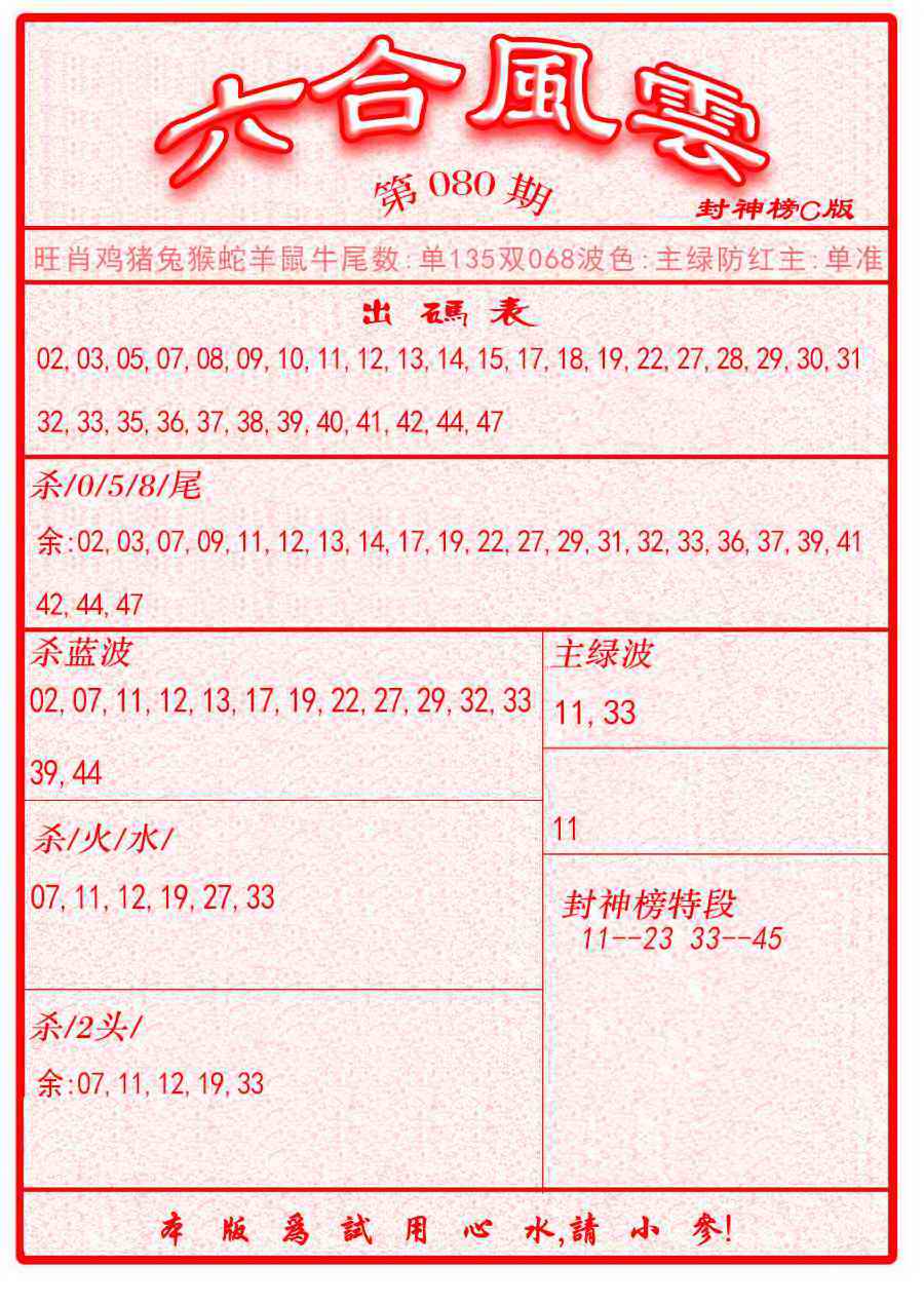 六合彩080期六合风云B面