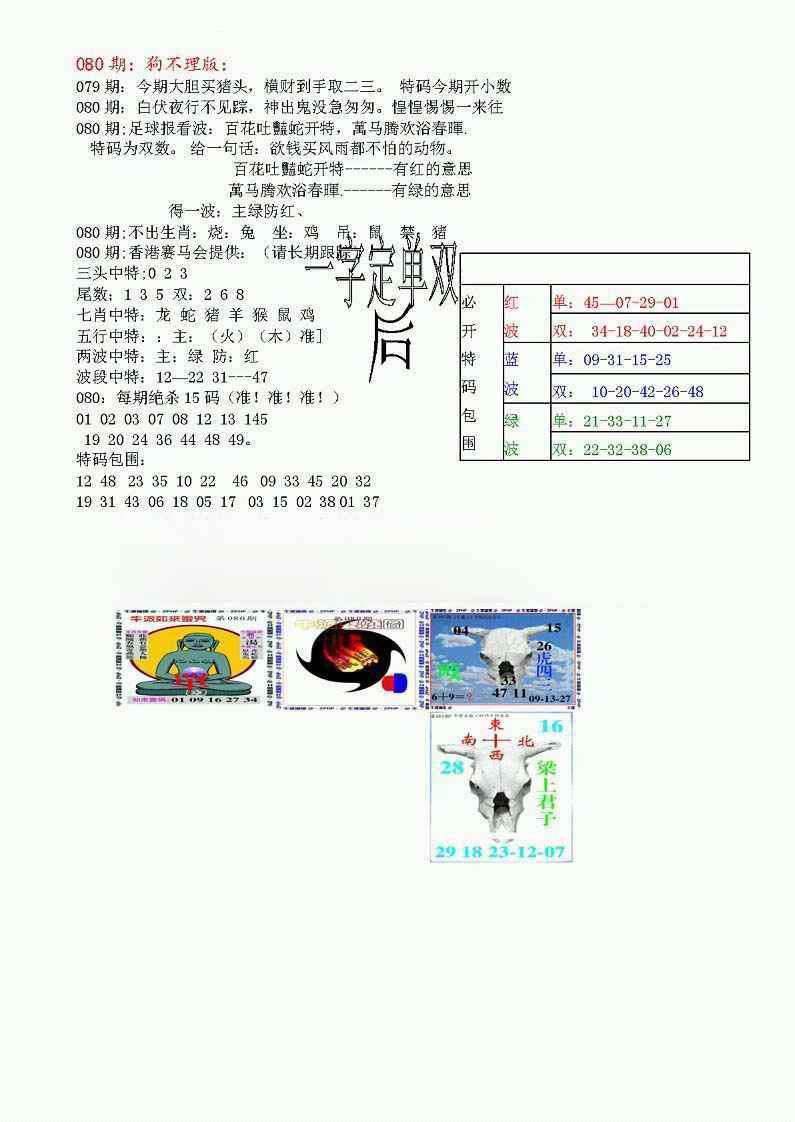六合彩080期狗不理特码报