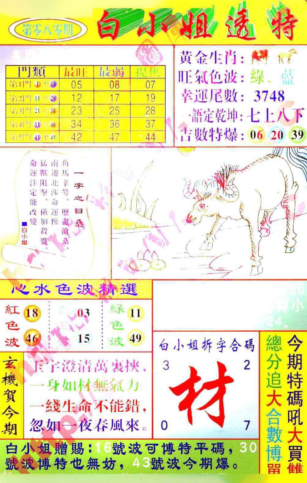 六合彩080期白小姐透特