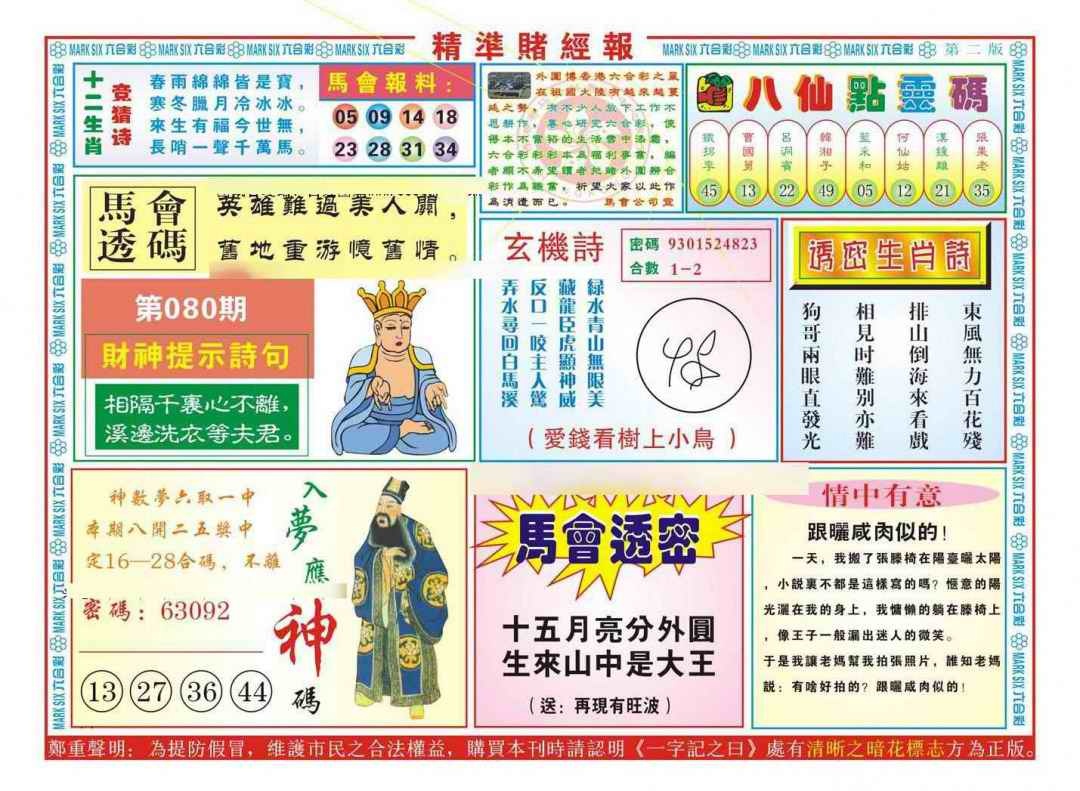 六合彩080期精准赌经报B（新图）