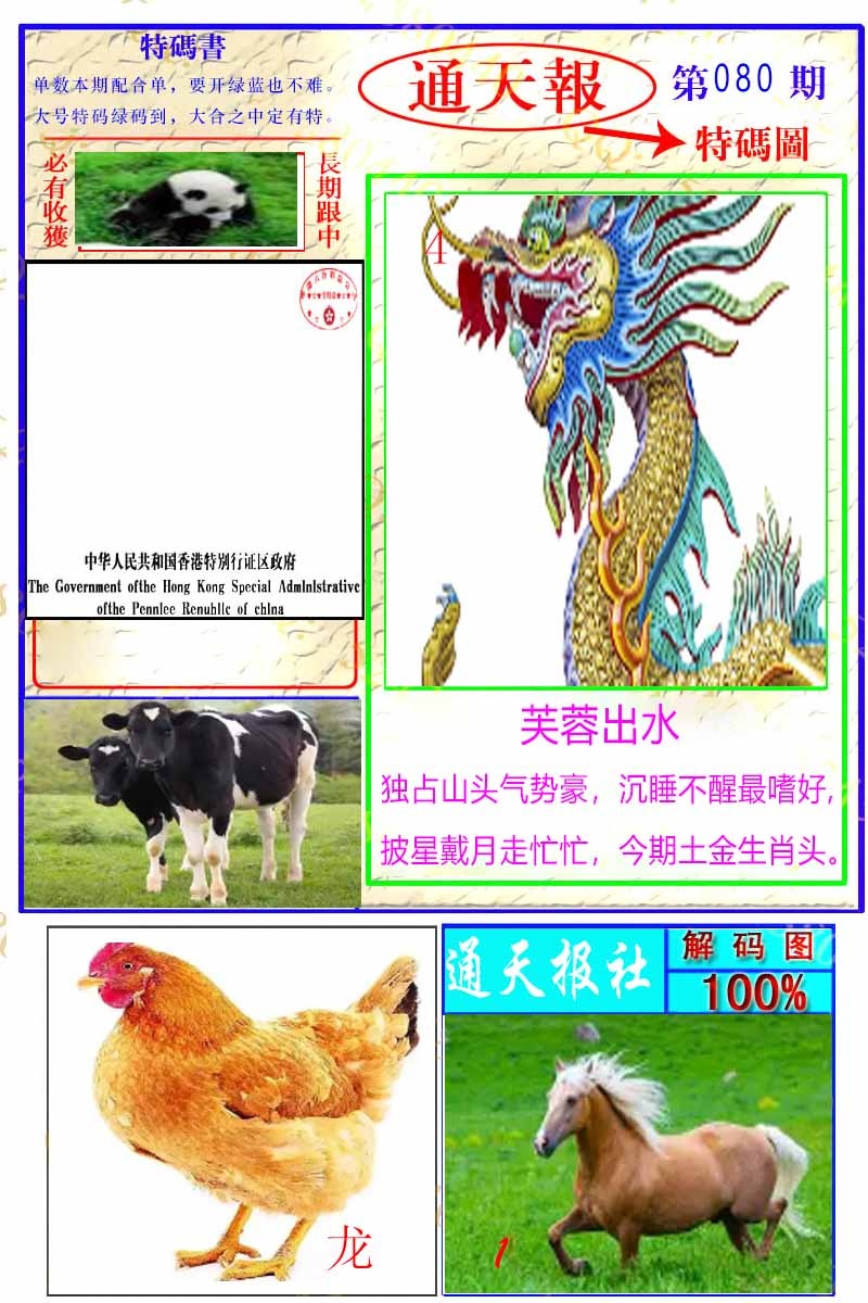 六合彩080期通天特解图