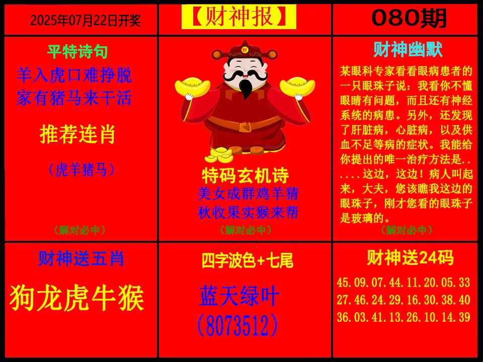 六合彩080期财神报