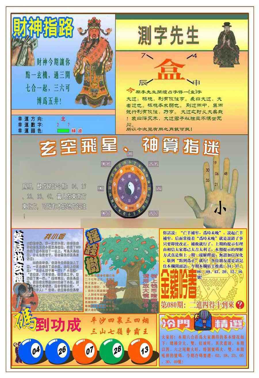 六合彩080期(新版)四柱预测B