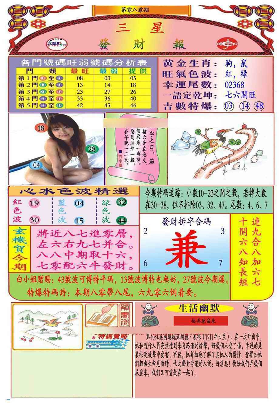 六合彩080期三星发财报(新图推荐)