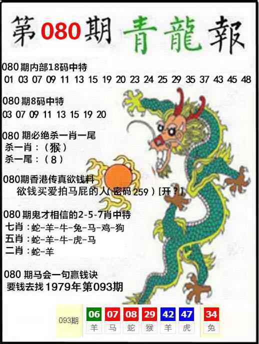 六合彩080期青龙报