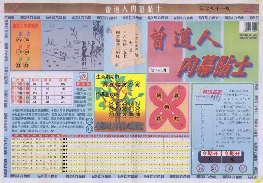 六合彩081期曾道人内幕贴士A