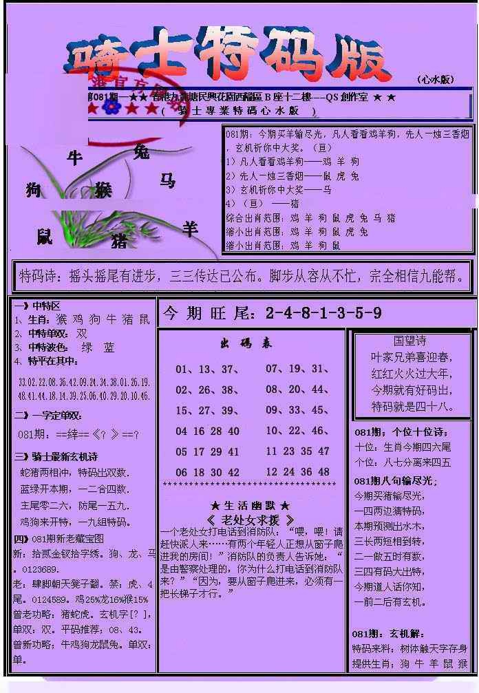 六合彩081期另骑士特码版