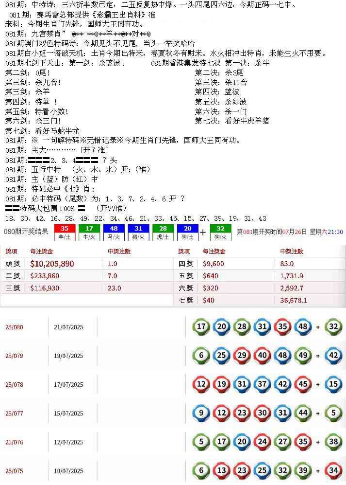六合彩081期特新五鬼B