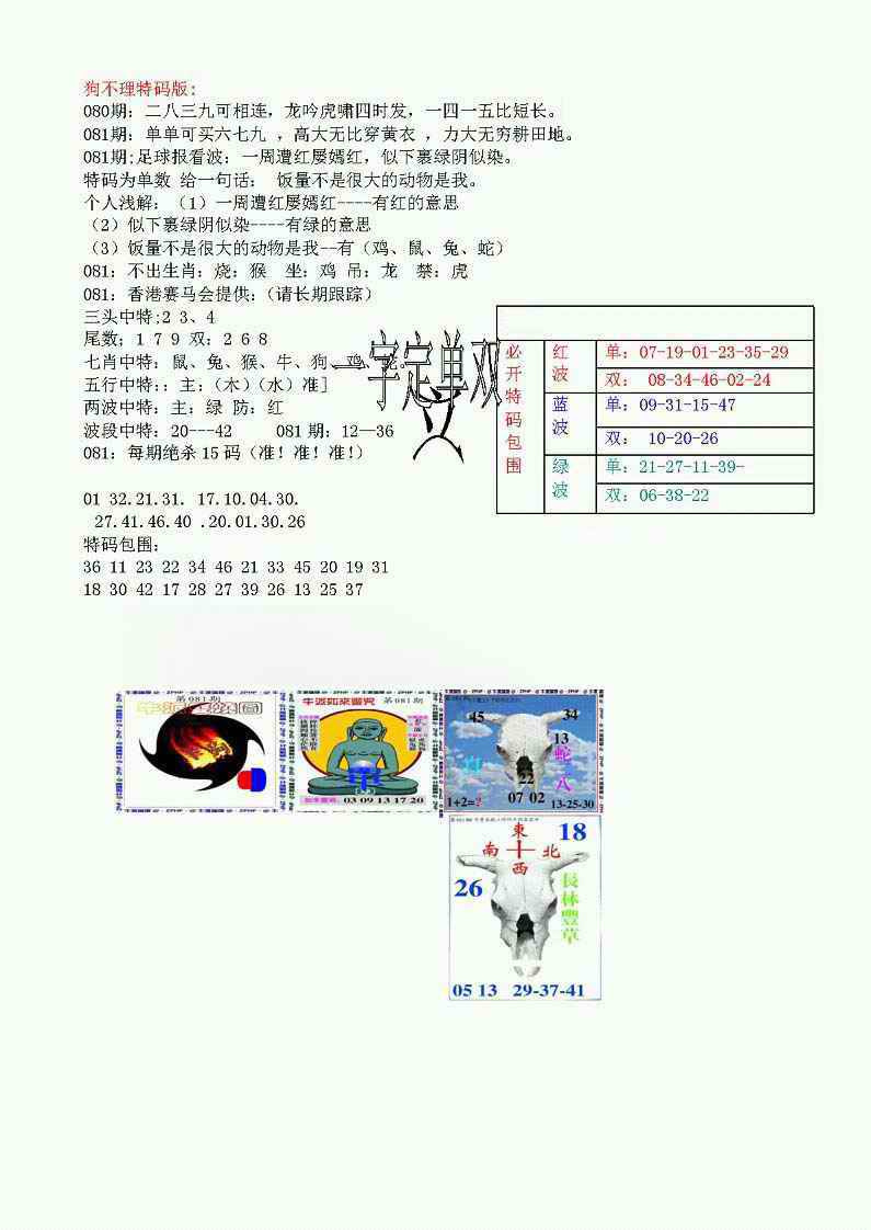 六合彩081期狗不理特码报