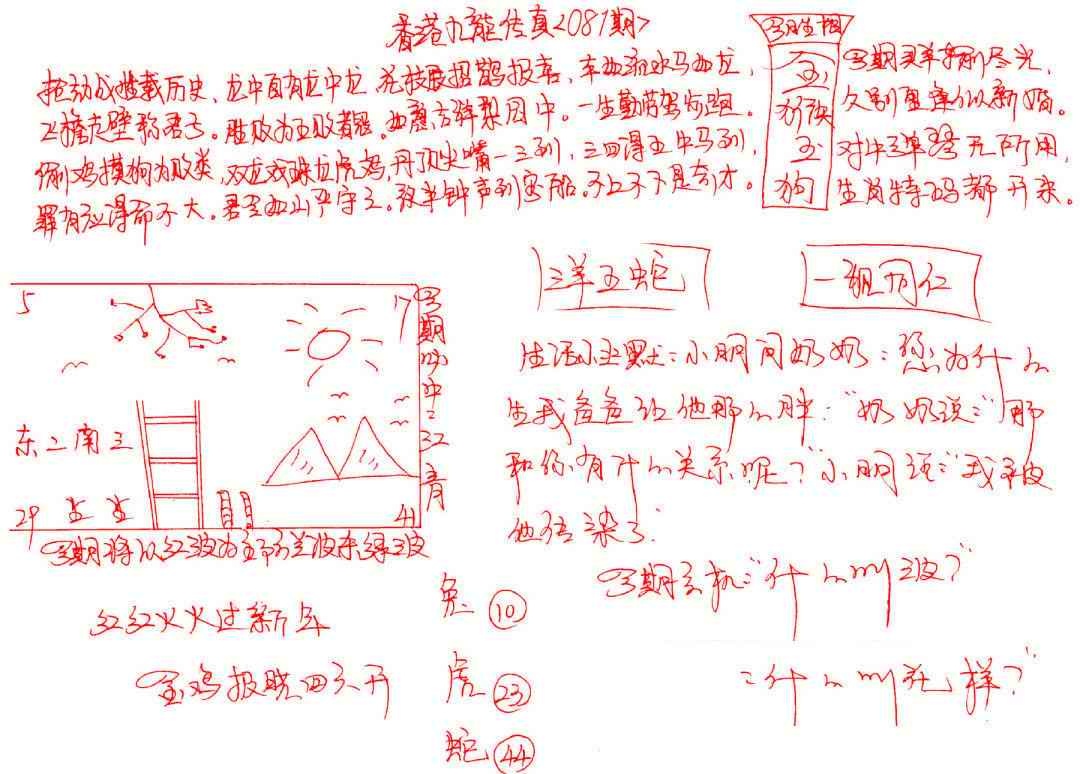 六合彩081期九龙传真(手写)